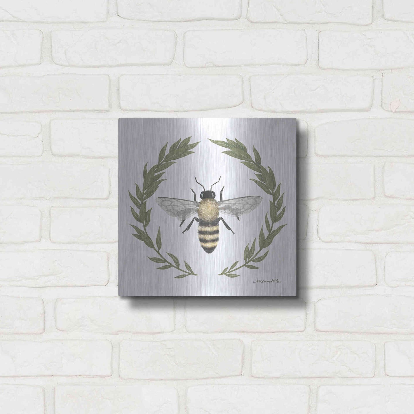 Luxe Metal Art 'Happy to Bee Home I' by Sara Zieve Miller, Metal Wall Art,12x12