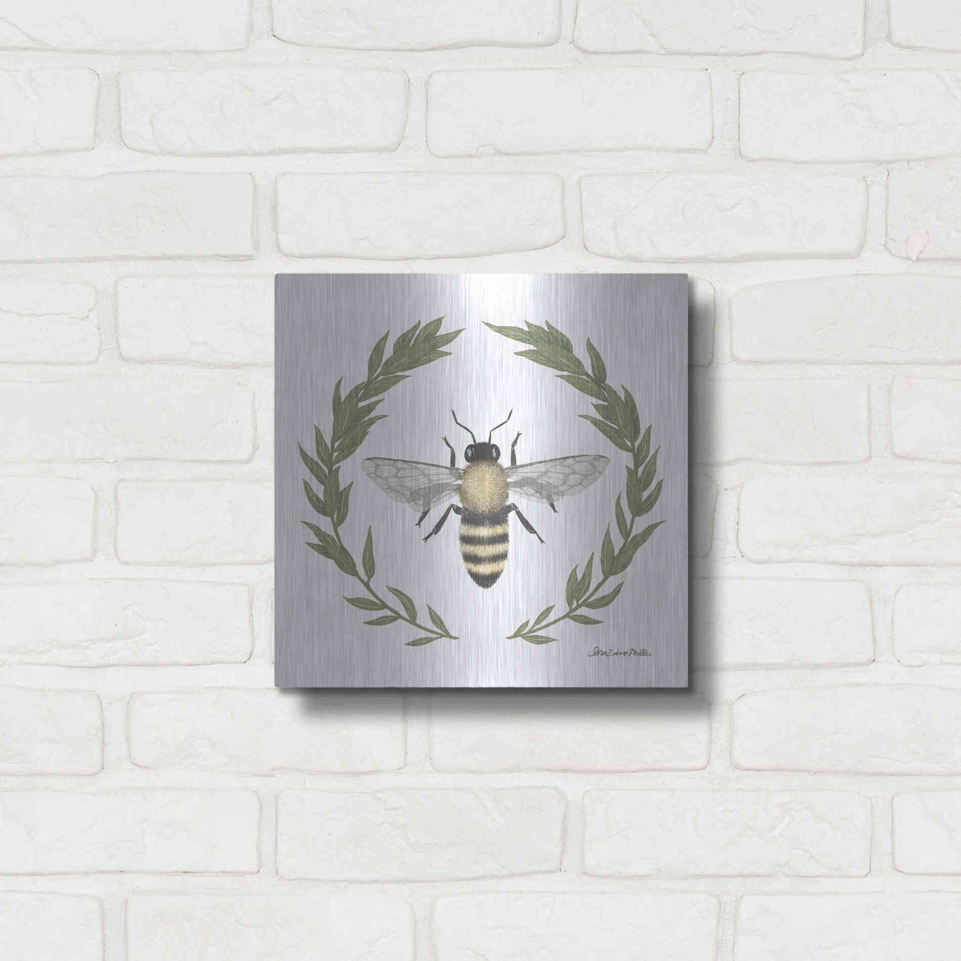 Luxe Metal Art 'Happy to Bee Home I' by Sara Zieve Miller, Metal Wall Art,12x12