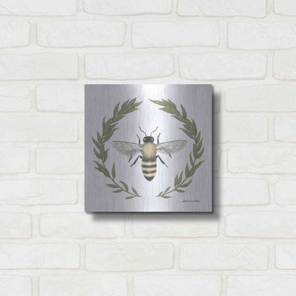 Luxe Metal Art 'Happy to Bee Home I' by Sara Zieve Miller, Metal Wall Art,12x12