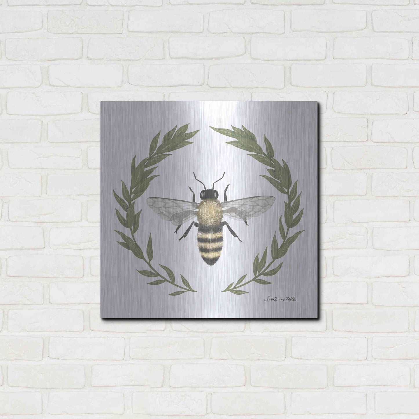 Luxe Metal Art 'Happy to Bee Home I' by Sara Zieve Miller, Metal Wall Art,24x24