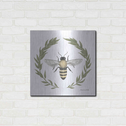 Luxe Metal Art 'Happy to Bee Home I' by Sara Zieve Miller, Metal Wall Art,24x24