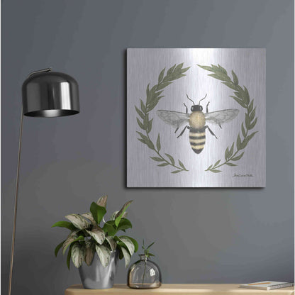 Luxe Metal Art 'Happy to Bee Home I' by Sara Zieve Miller, Metal Wall Art,24x24