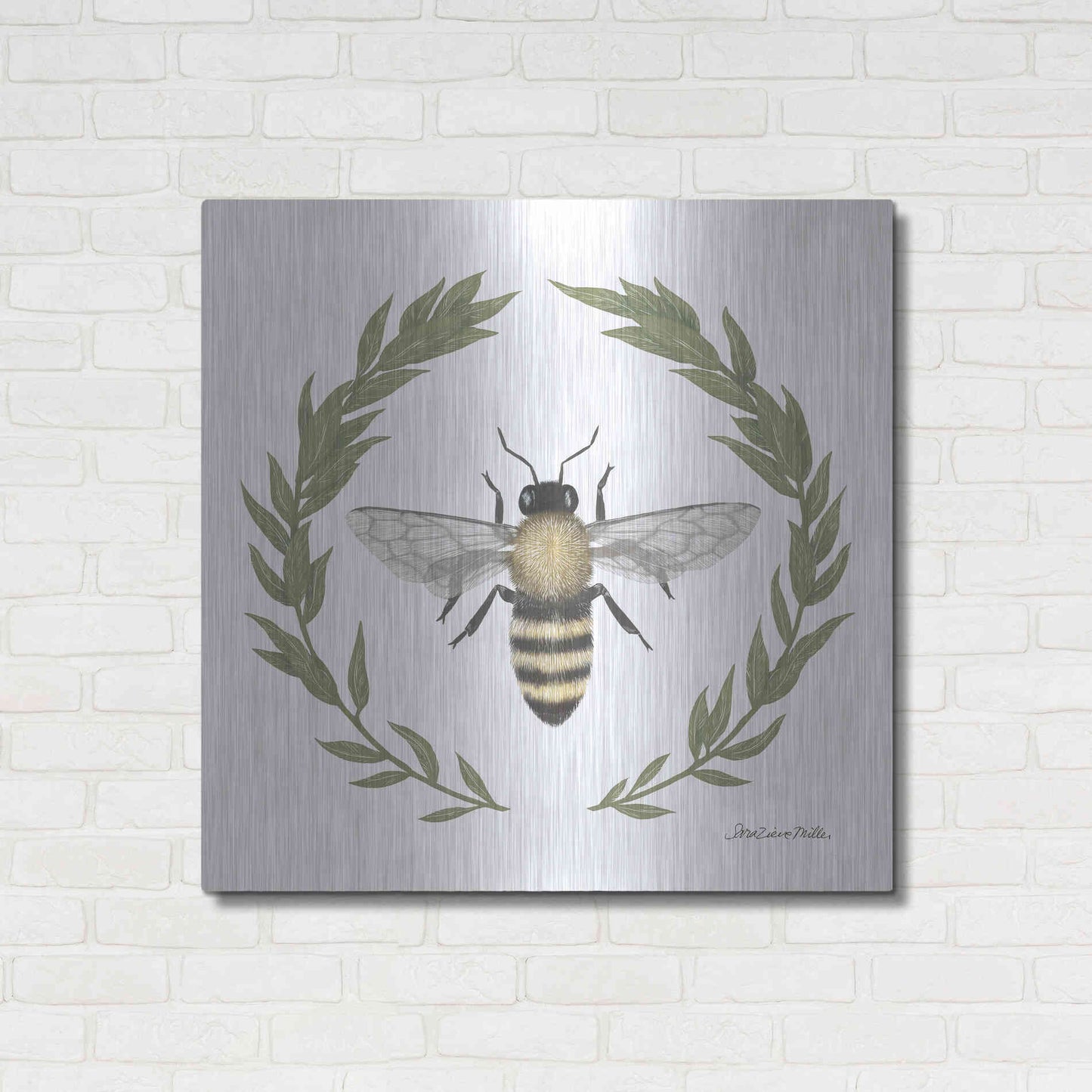 Luxe Metal Art 'Happy to Bee Home I' by Sara Zieve Miller, Metal Wall Art,36x36