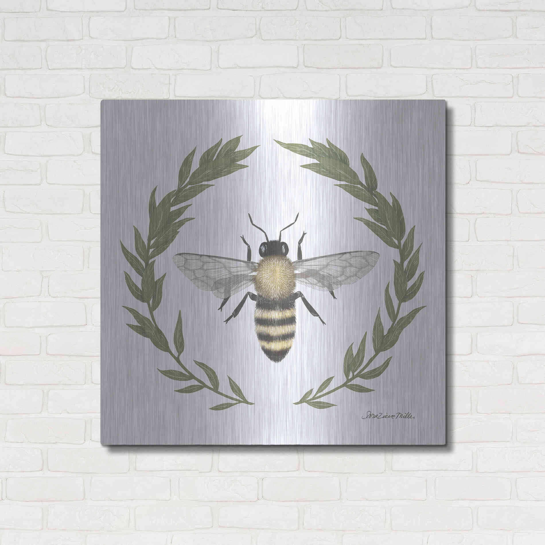 Luxe Metal Art 'Happy to Bee Home I' by Sara Zieve Miller, Metal Wall Art,36x36