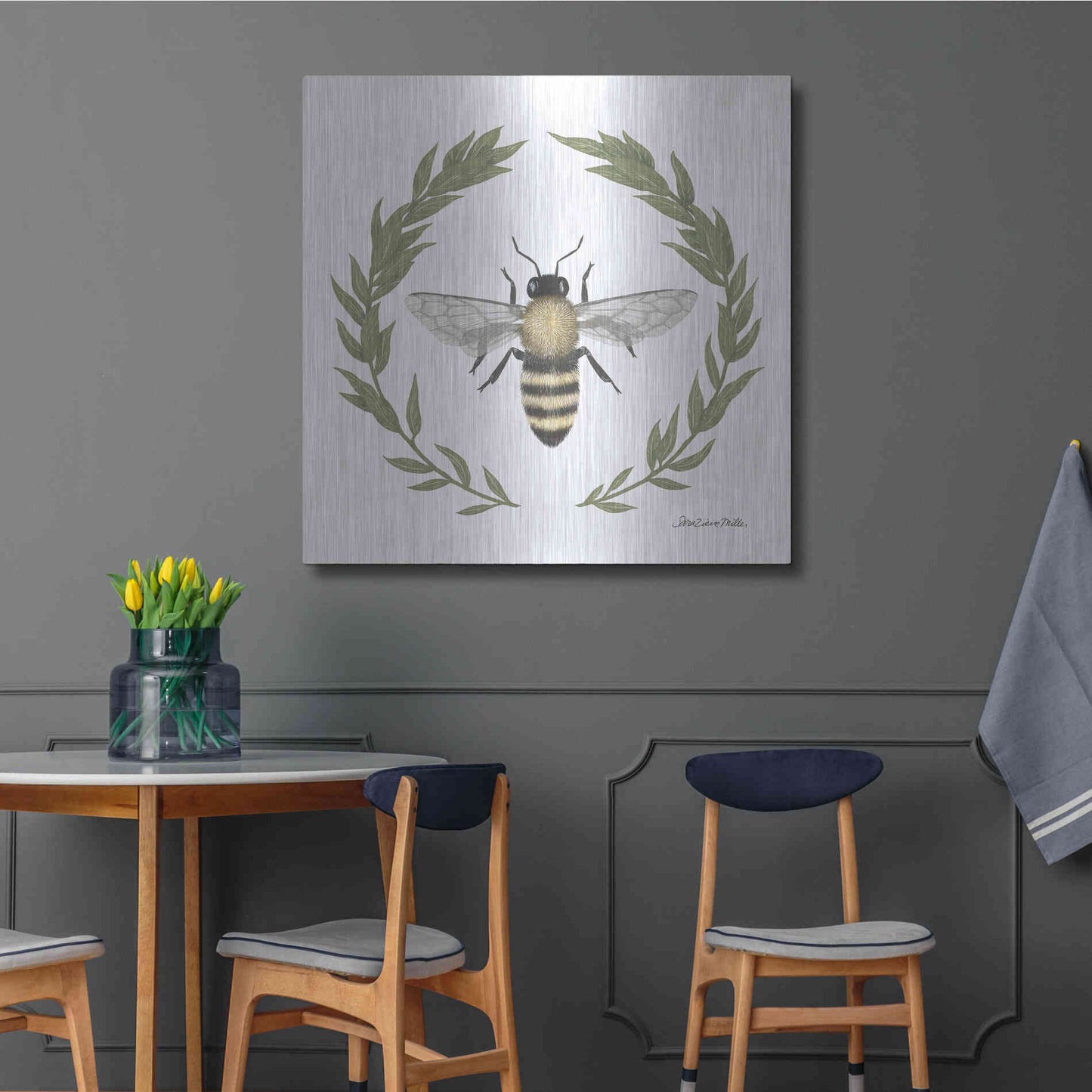 Luxe Metal Art 'Happy to Bee Home I' by Sara Zieve Miller, Metal Wall Art,36x36