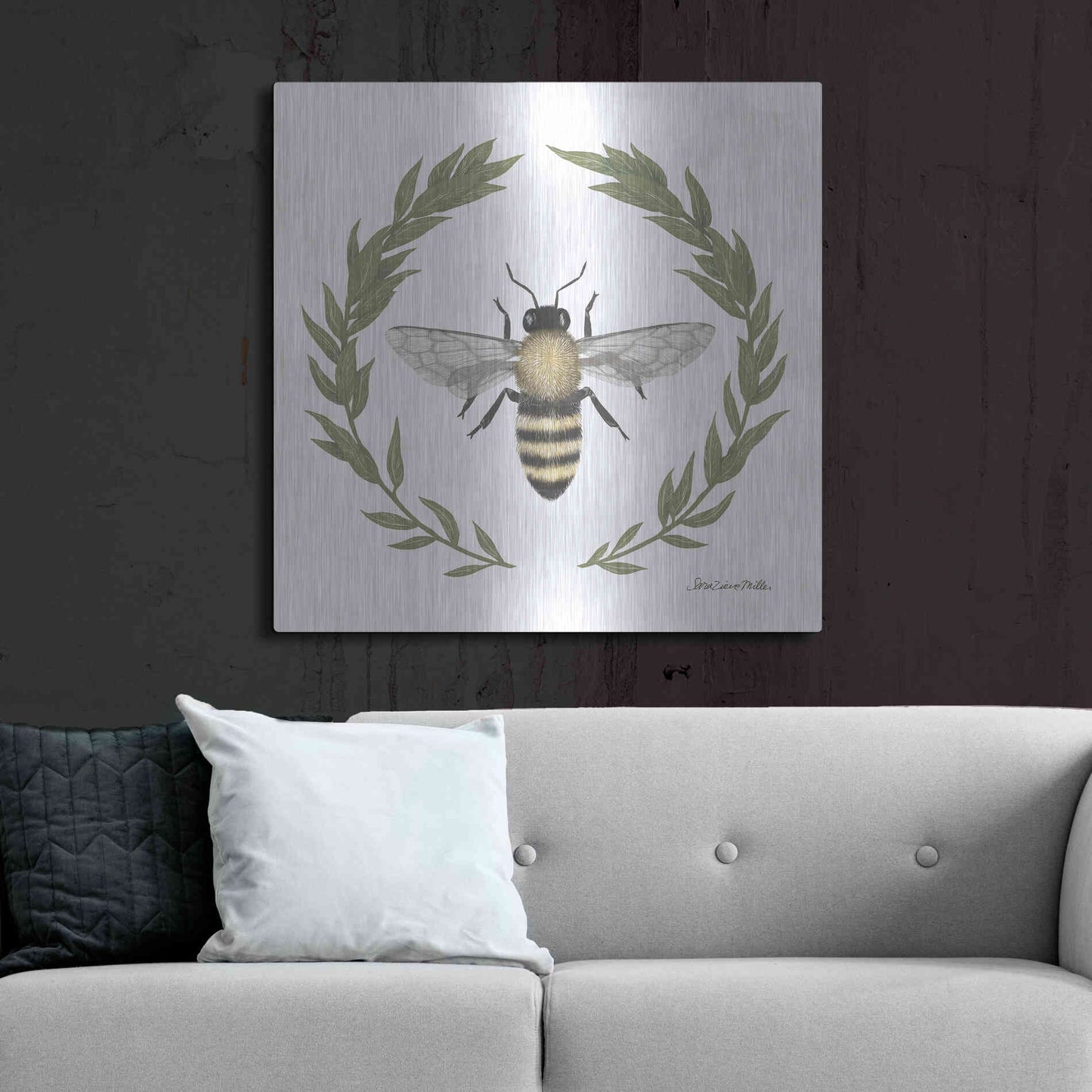 Luxe Metal Art 'Happy to Bee Home I' by Sara Zieve Miller, Metal Wall Art,36x36