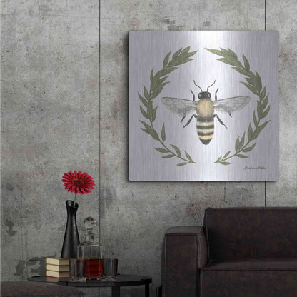 Luxe Metal Art 'Happy to Bee Home I' by Sara Zieve Miller, Metal Wall Art,36x36