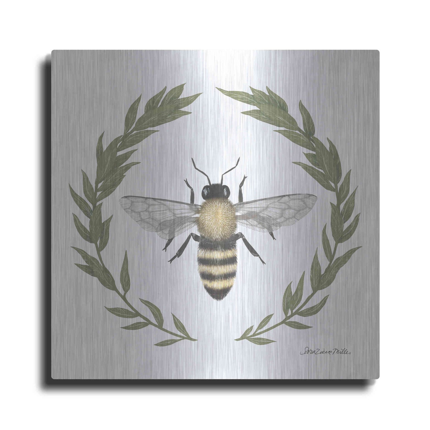 Luxe Metal Art 'Happy to Bee Home I' by Sara Zieve Miller, Metal Wall Art