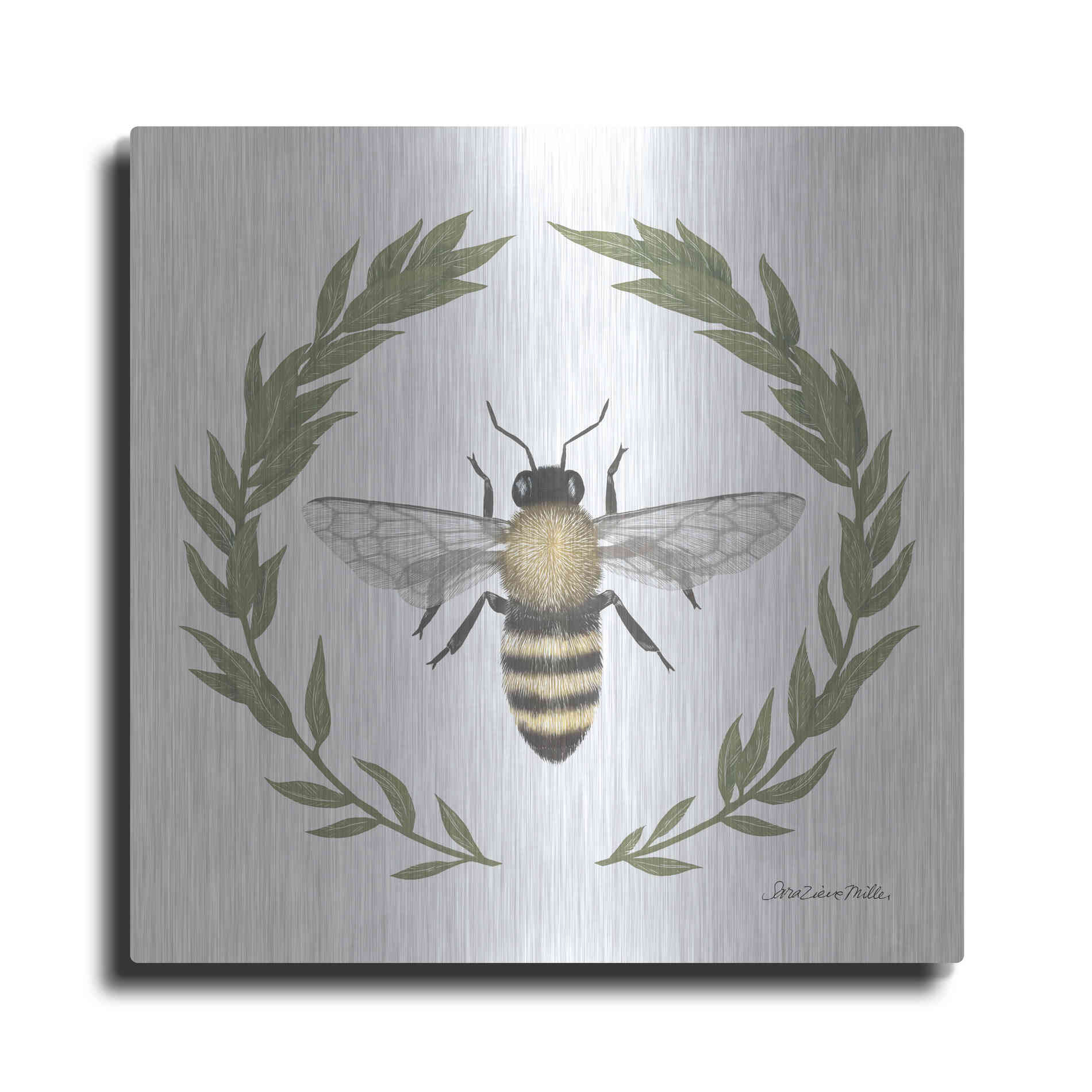 Luxe Metal Art 'Happy to Bee Home I' by Sara Zieve Miller, Metal Wall Art