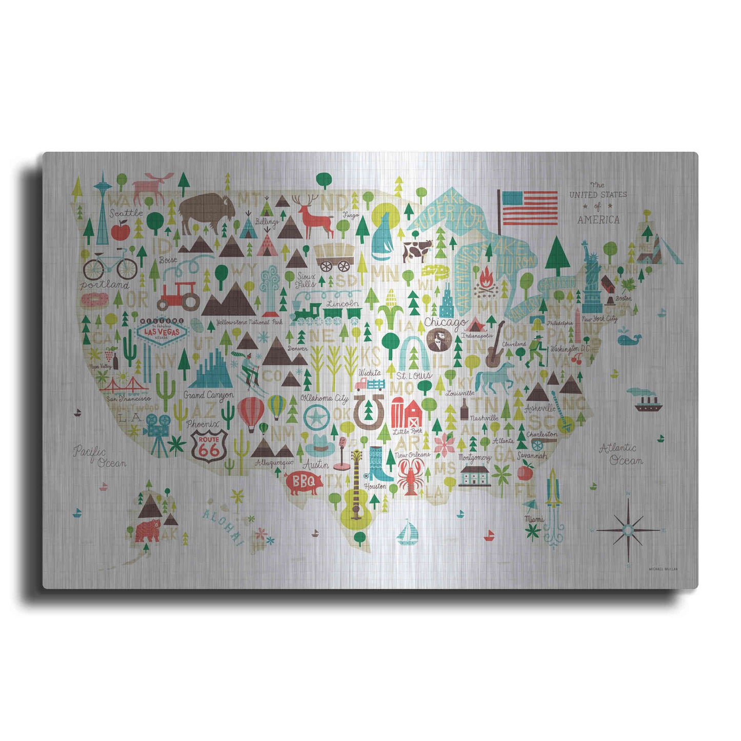 Luxe Metal Art 'Illustrated USA' by Michael Mullan, Metal Wall Art