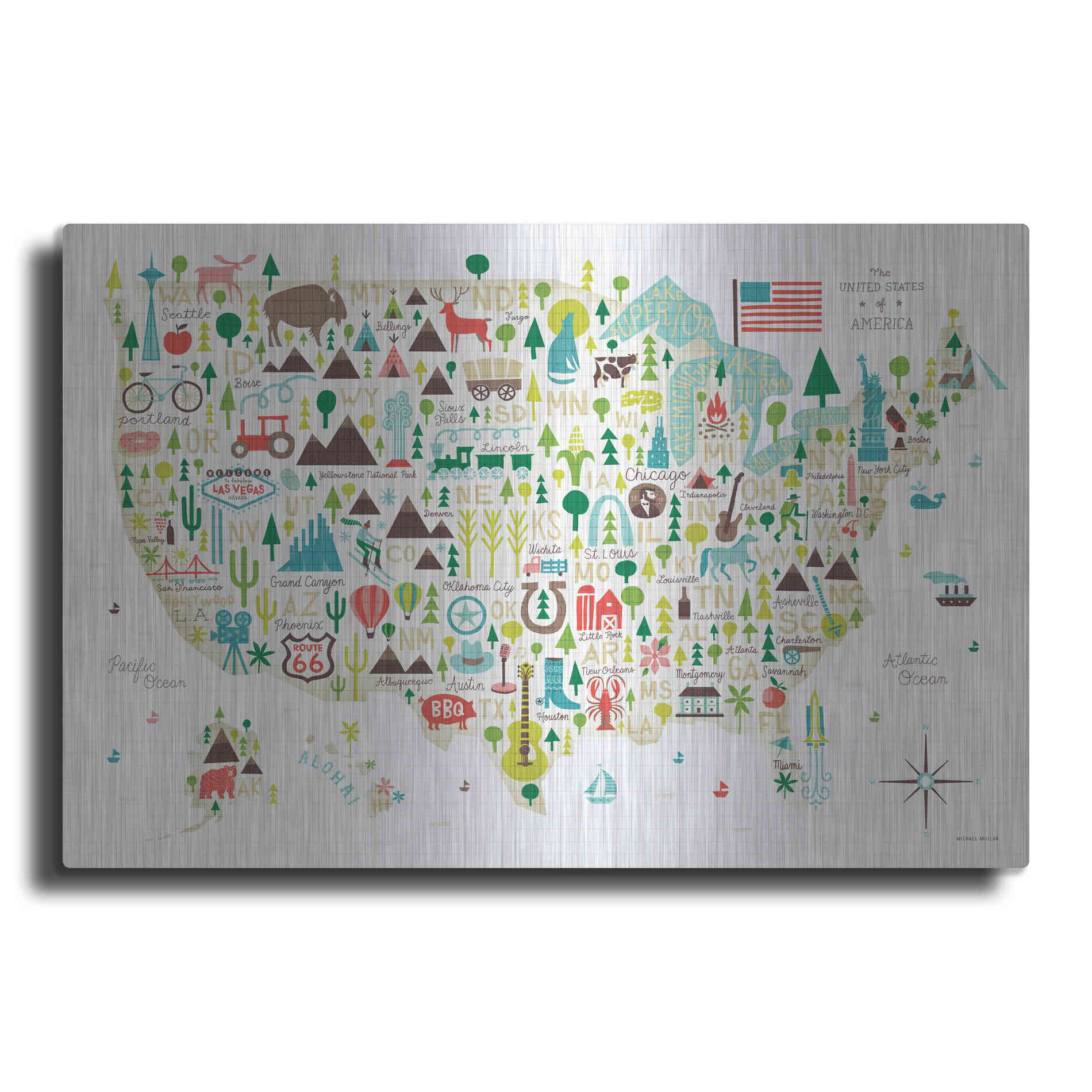 Luxe Metal Art 'Illustrated USA' by Michael Mullan, Metal Wall Art