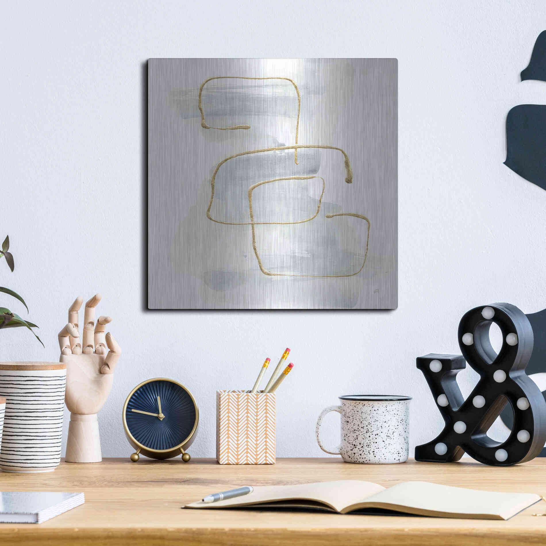 Luxe Metal Art 'Cool Gray Gold I' by Chris Paschke, Metal Wall Art,12x12