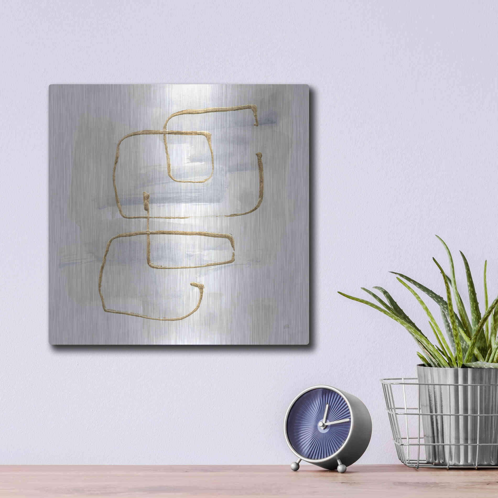 Luxe Metal Art 'Cool Gray Gold II' by Chris Paschke, Metal Wall Art,12x12