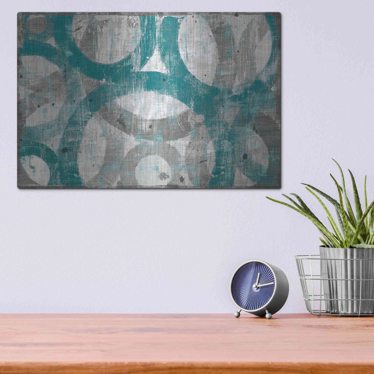 Luxe Metal Art 'Industrial I Teal' by Michael Mullan, Metal Wall Art,16x12