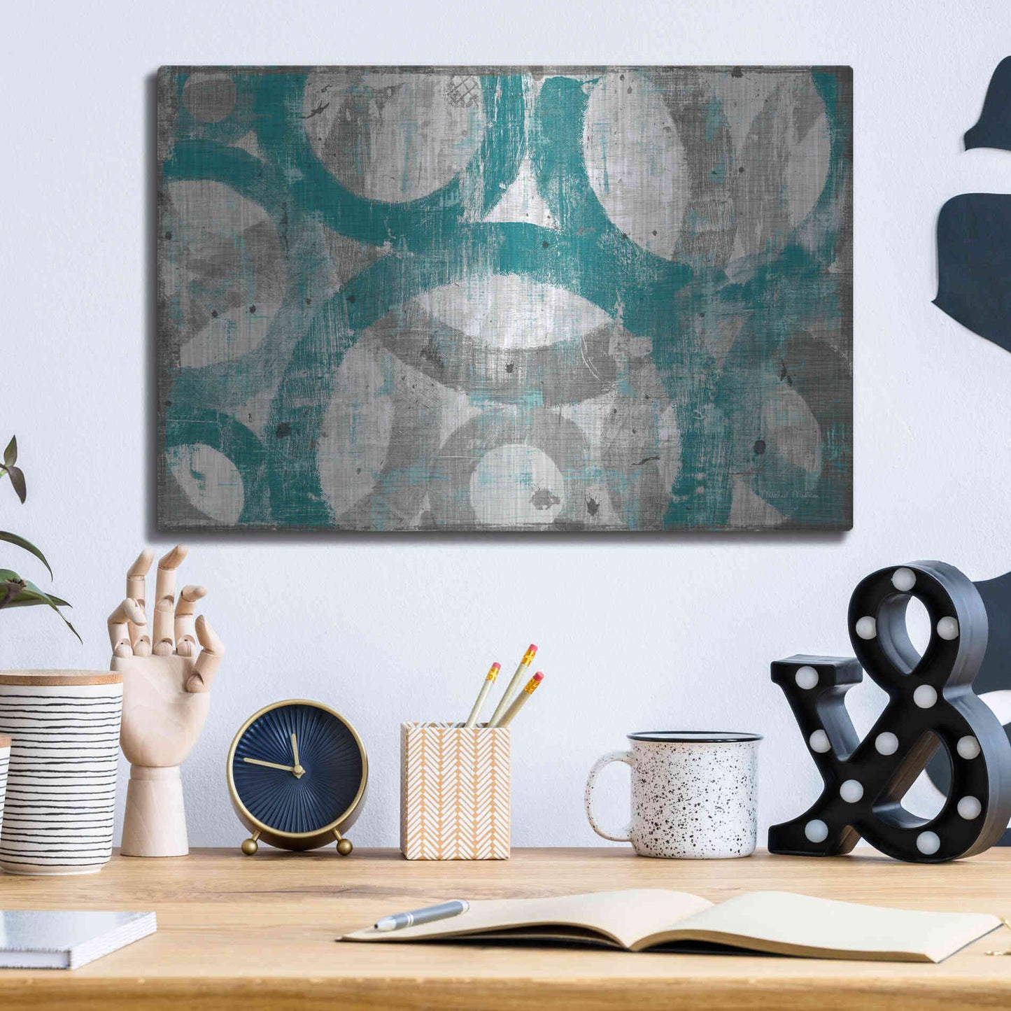 Luxe Metal Art 'Industrial I Teal' by Michael Mullan, Metal Wall Art,16x12