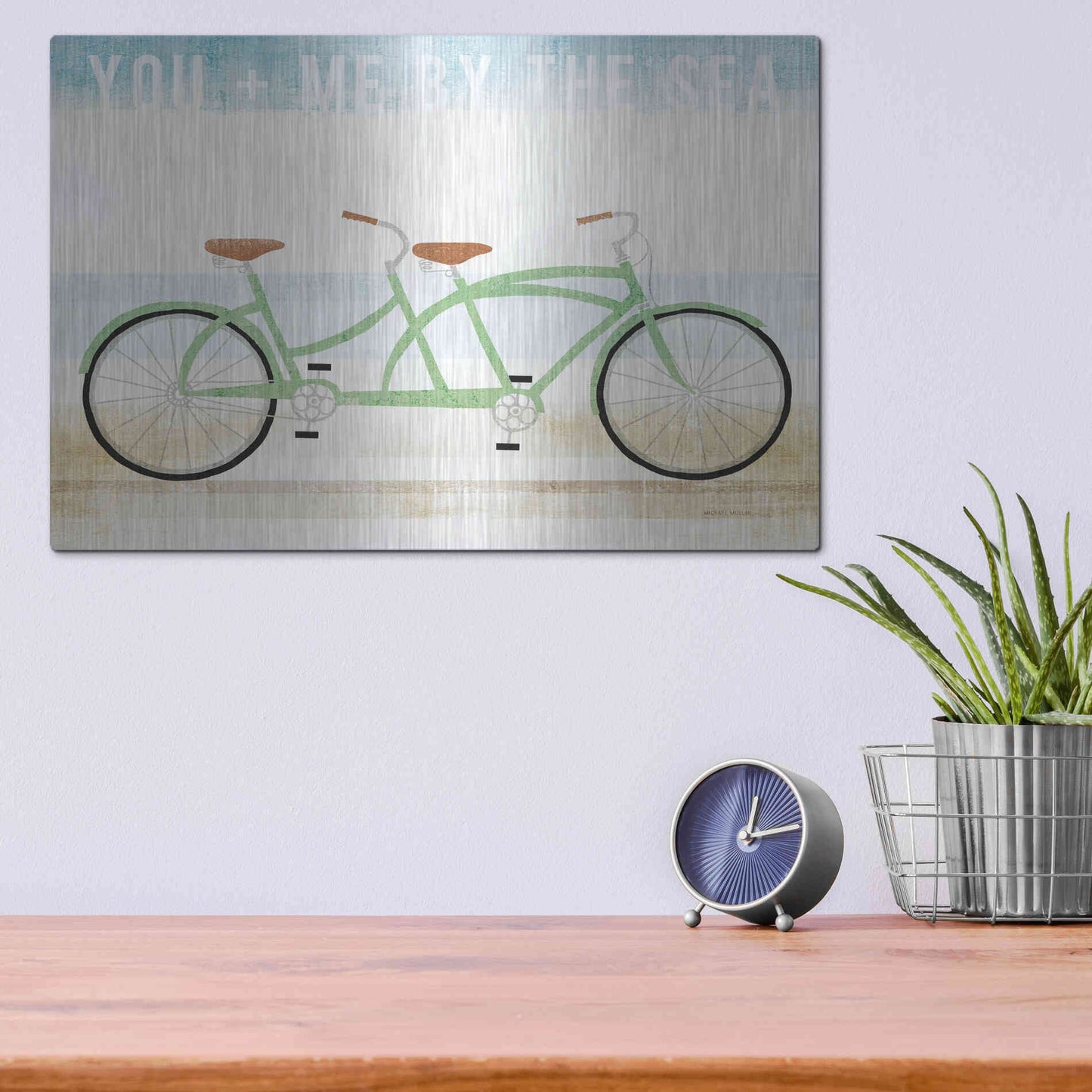 Luxe Metal Art 'Beach Cruiser Tandem v2' by Michael Mullan, Metal Wall Art,16x12