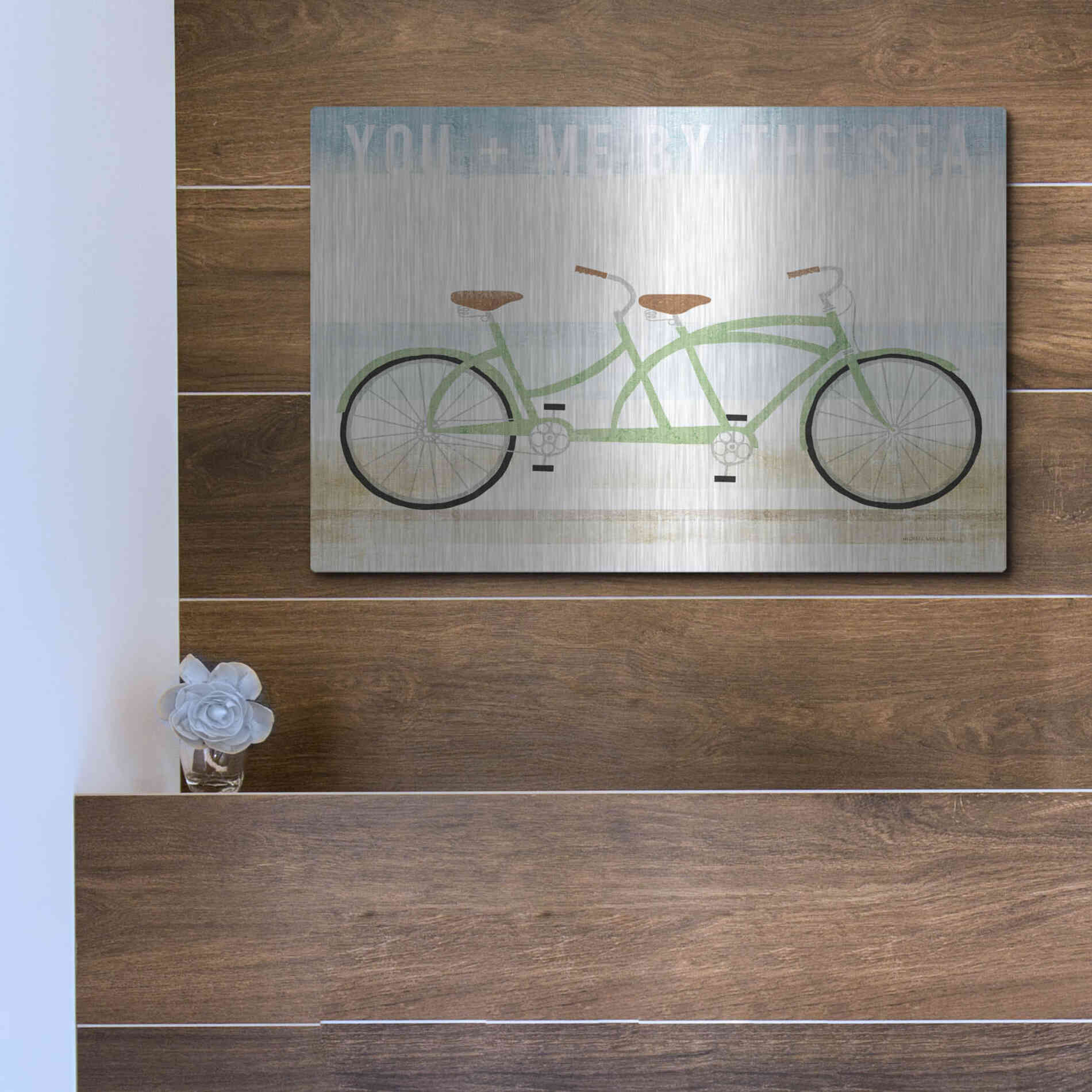 Luxe Metal Art 'Beach Cruiser Tandem v2' by Michael Mullan, Metal Wall Art,16x12