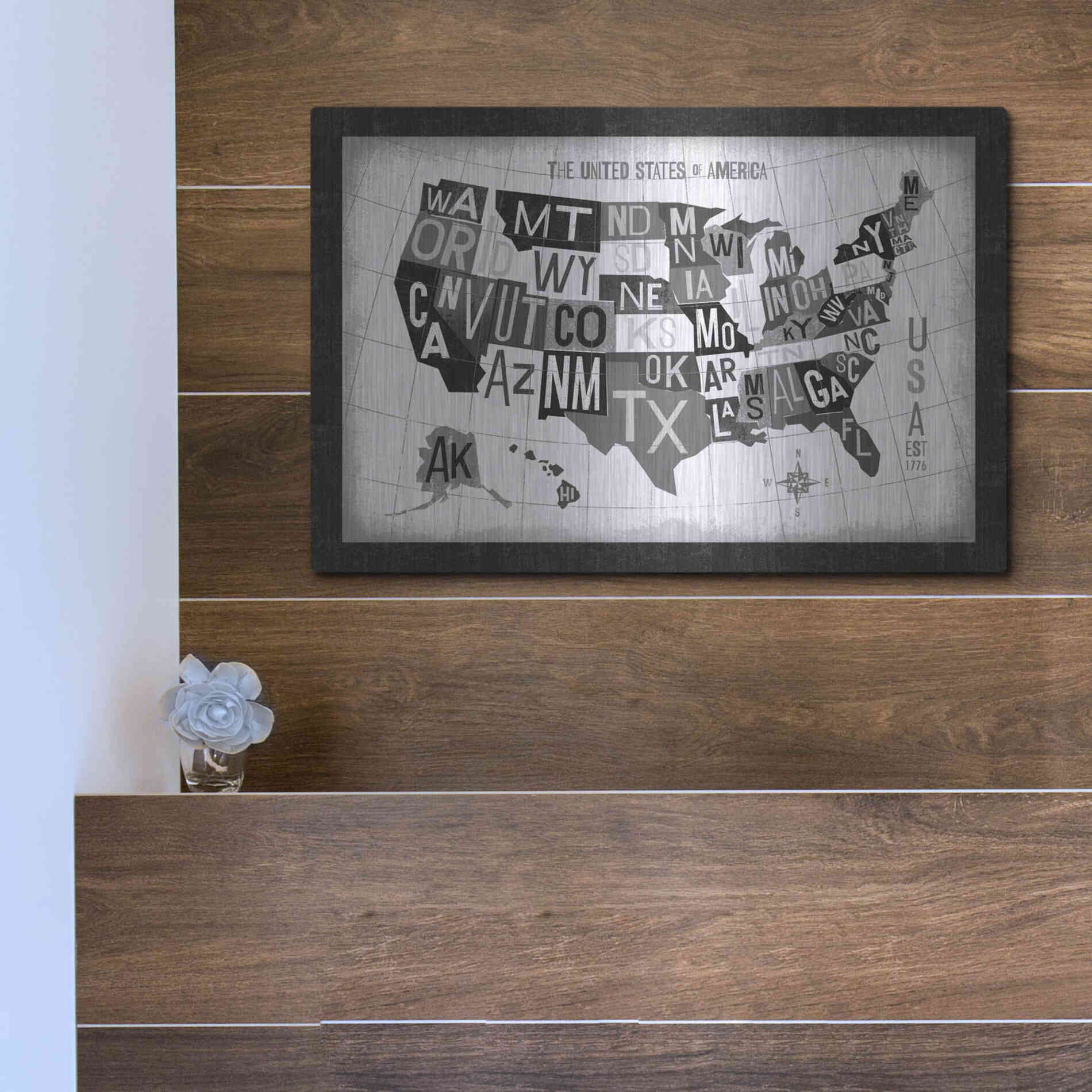 Luxe Metal Art 'Letterpress USA Map Dark' by Michael Mullan, Metal Wall Art,16x12