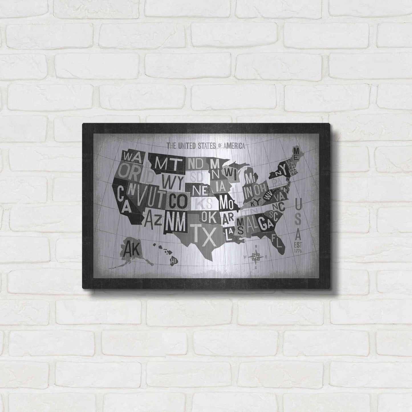 Luxe Metal Art 'Letterpress USA Map Dark' by Michael Mullan, Metal Wall Art,24x16