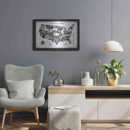 Luxe Metal Art 'Letterpress USA Map Dark' by Michael Mullan, Metal Wall Art,24x16