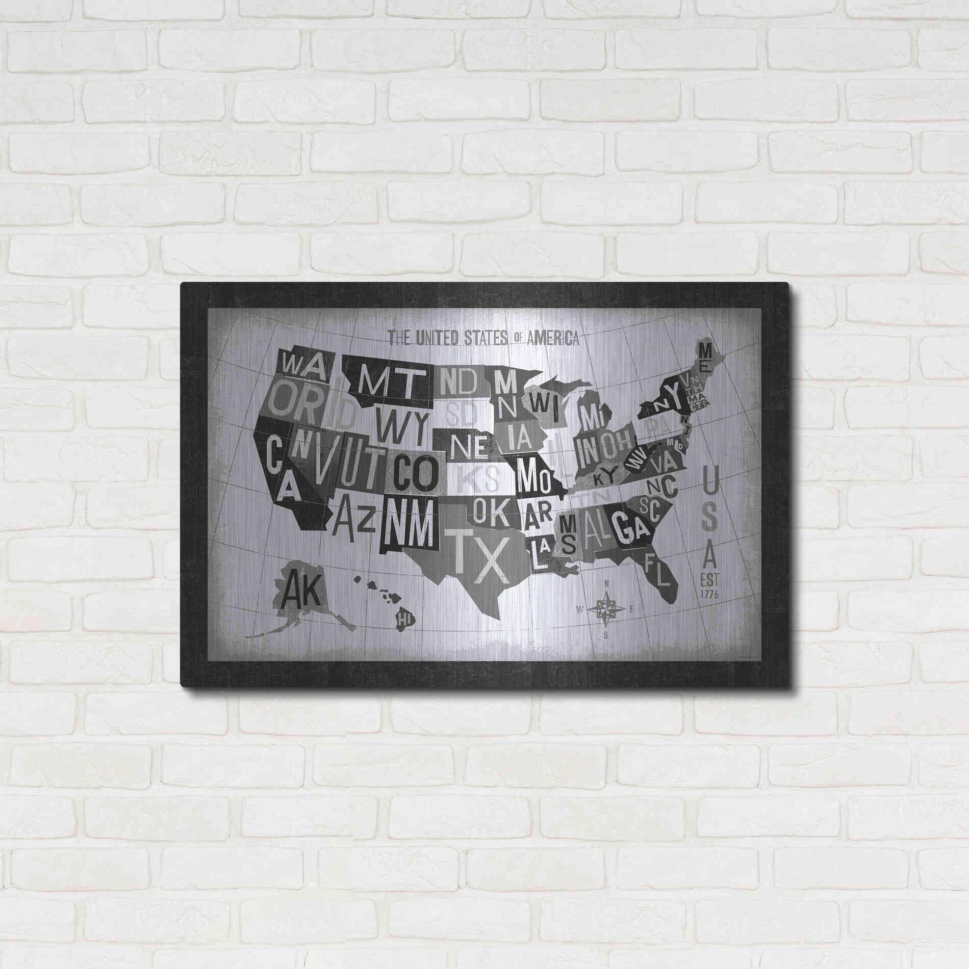 Luxe Metal Art 'Letterpress USA Map Dark' by Michael Mullan, Metal Wall Art,36x24