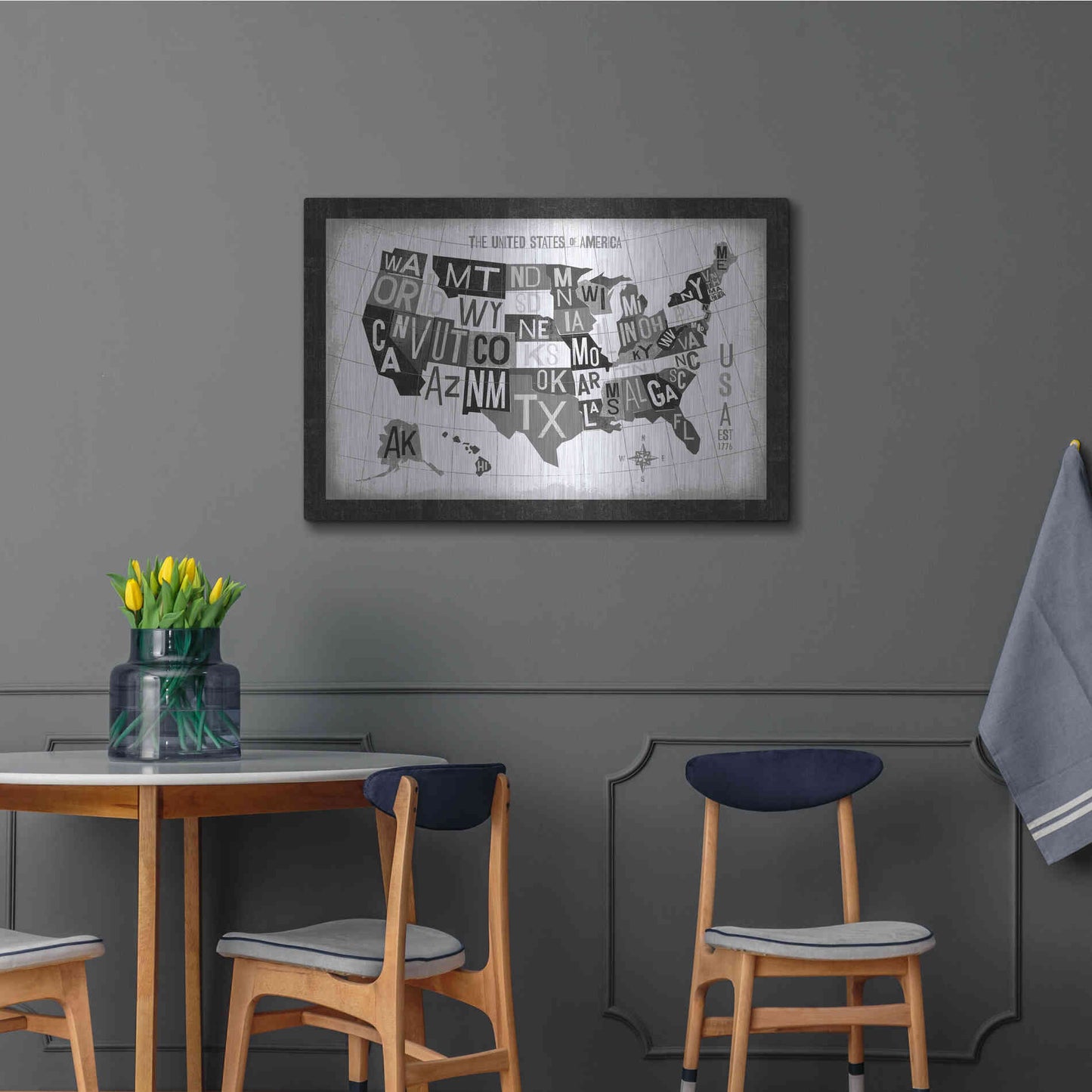 Luxe Metal Art 'Letterpress USA Map Dark' by Michael Mullan, Metal Wall Art,36x24