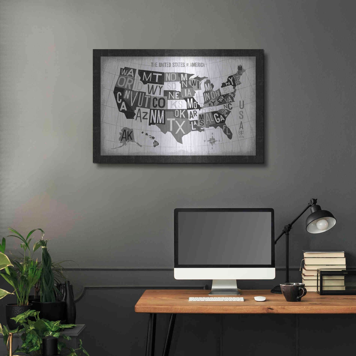 Luxe Metal Art 'Letterpress USA Map Dark' by Michael Mullan, Metal Wall Art,36x24