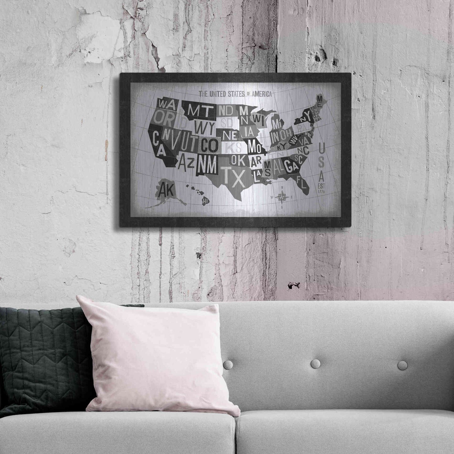 Luxe Metal Art 'Letterpress USA Map Dark' by Michael Mullan, Metal Wall Art,36x24