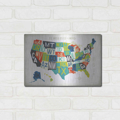 Luxe Metal Art 'Letterpress USA Map' by Michael Mullan, Metal Wall Art,16x12