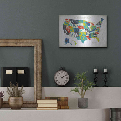 Luxe Metal Art 'Letterpress USA Map' by Michael Mullan, Metal Wall Art,16x12