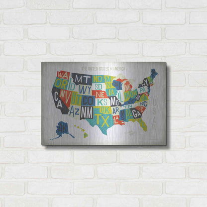 Luxe Metal Art 'Letterpress USA Map' by Michael Mullan, Metal Wall Art,24x16