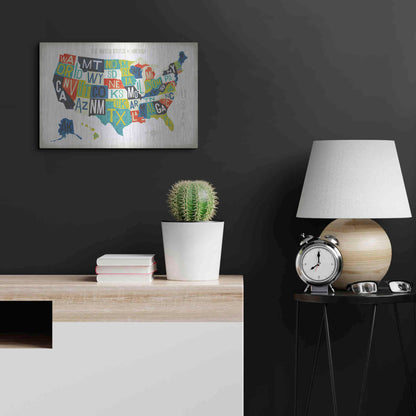 Luxe Metal Art 'Letterpress USA Map' by Michael Mullan, Metal Wall Art,24x16