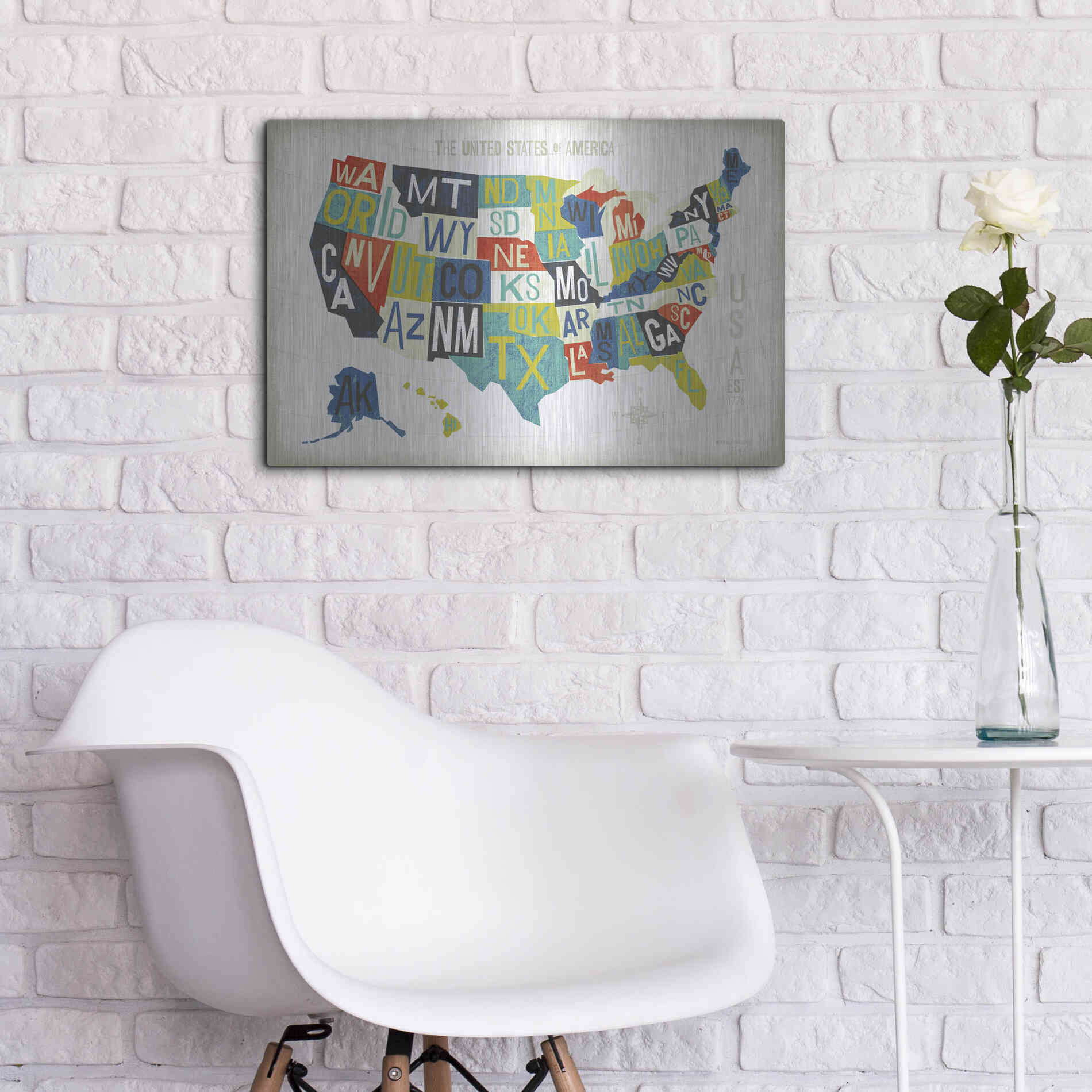 Luxe Metal Art 'Letterpress USA Map' by Michael Mullan, Metal Wall Art,24x16