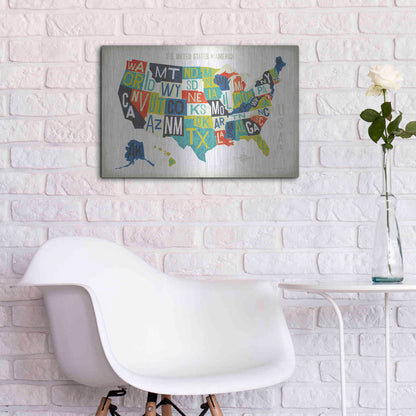 Luxe Metal Art 'Letterpress USA Map' by Michael Mullan, Metal Wall Art,24x16