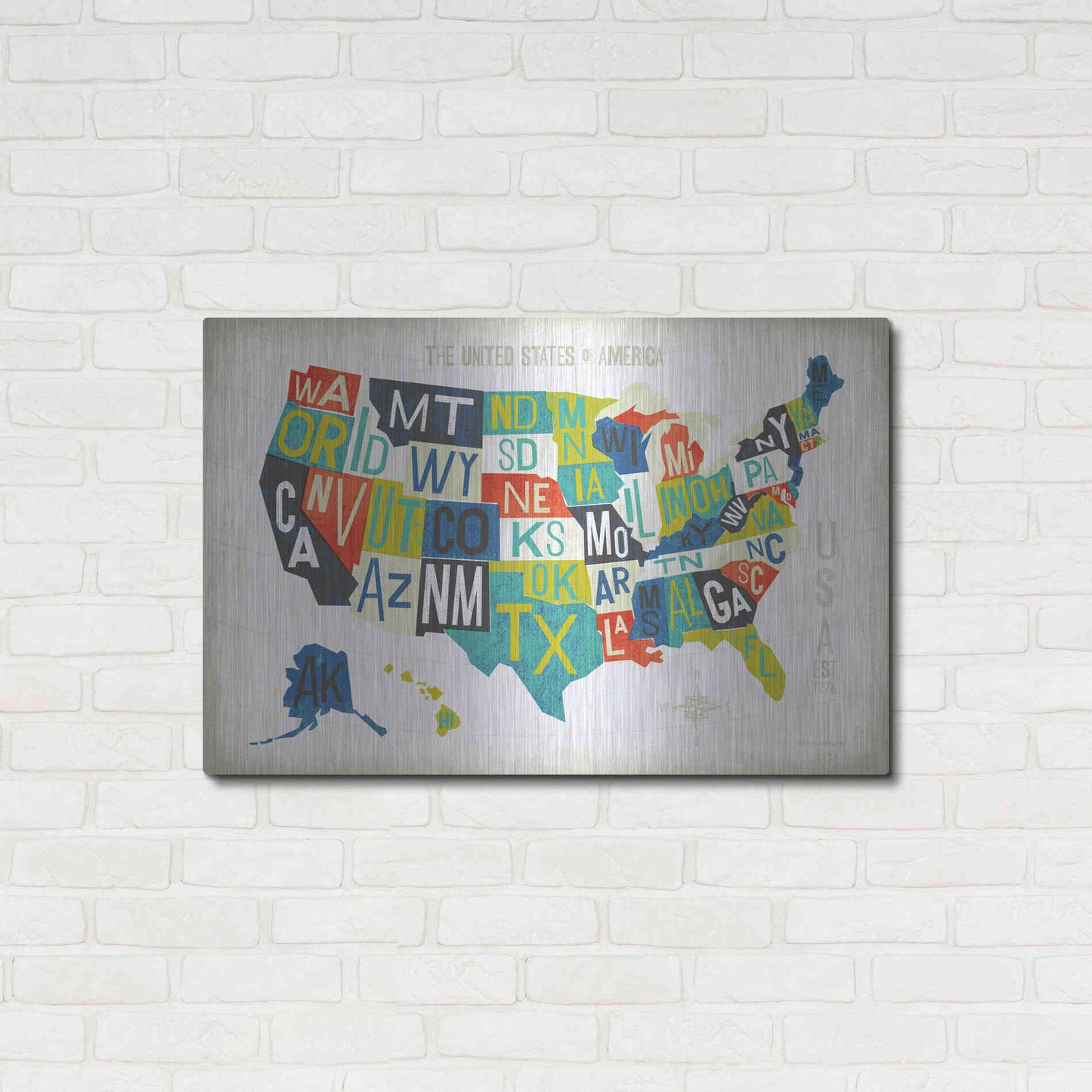Luxe Metal Art 'Letterpress USA Map' by Michael Mullan, Metal Wall Art,36x24