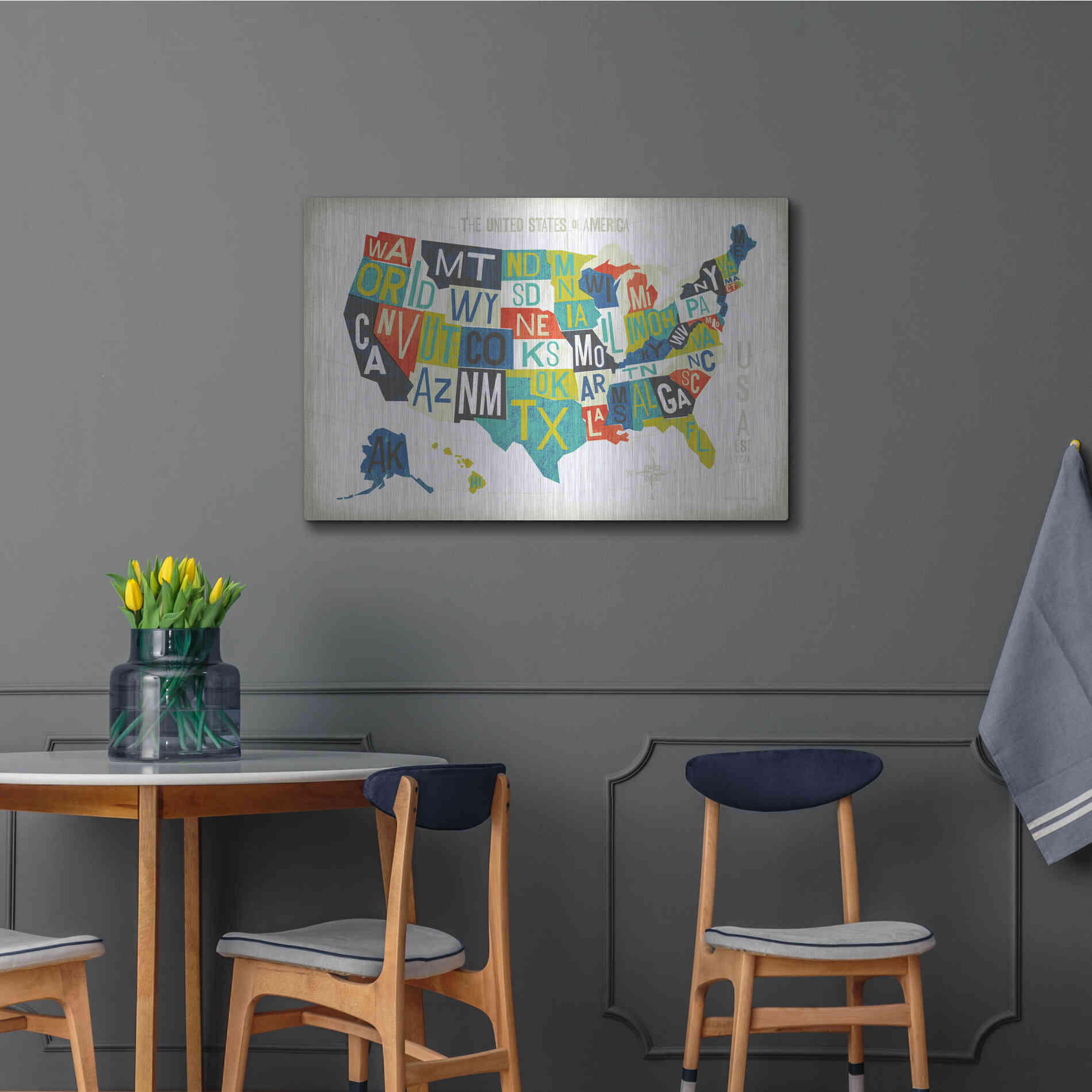 Luxe Metal Art 'Letterpress USA Map' by Michael Mullan, Metal Wall Art,36x24