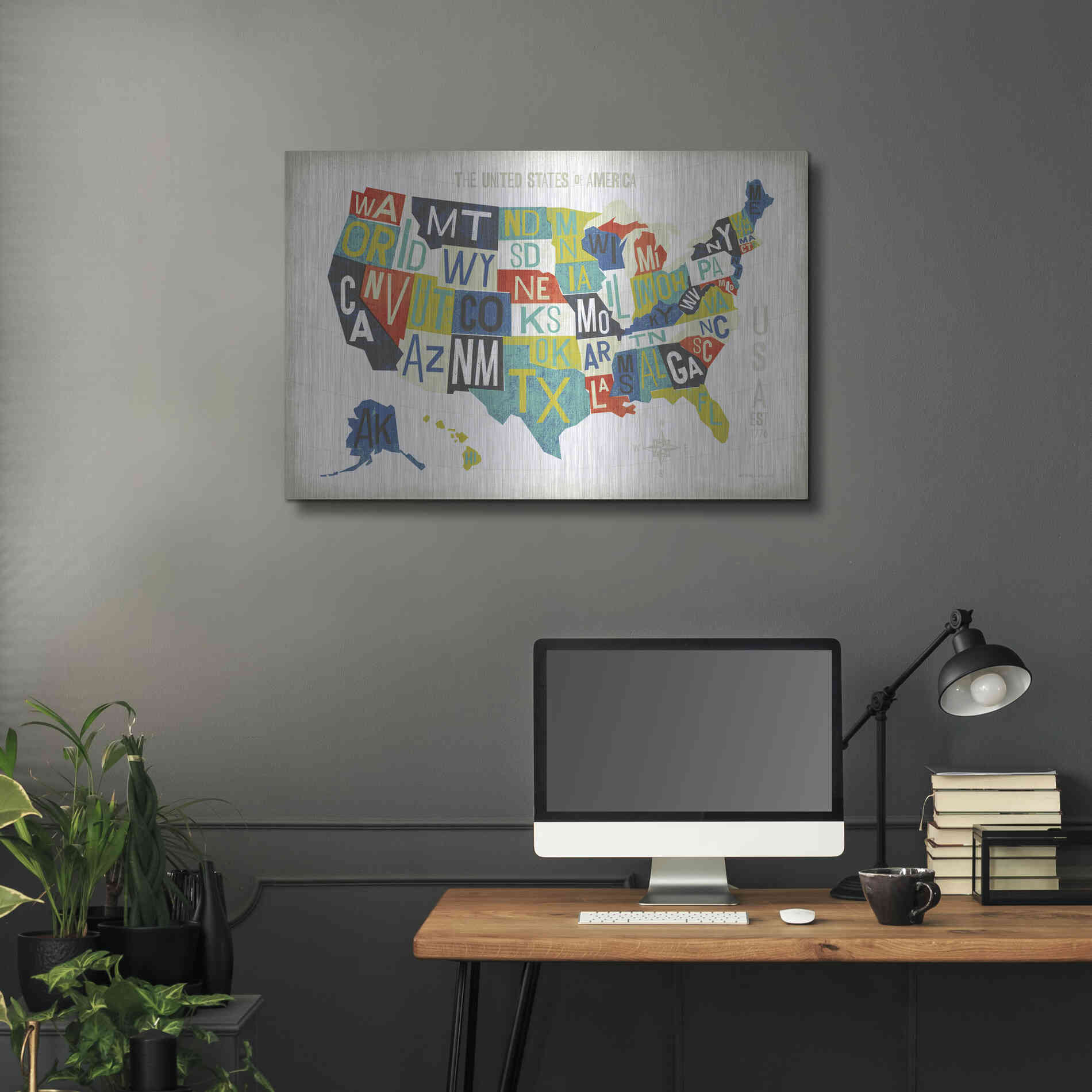 Luxe Metal Art 'Letterpress USA Map' by Michael Mullan, Metal Wall Art,36x24