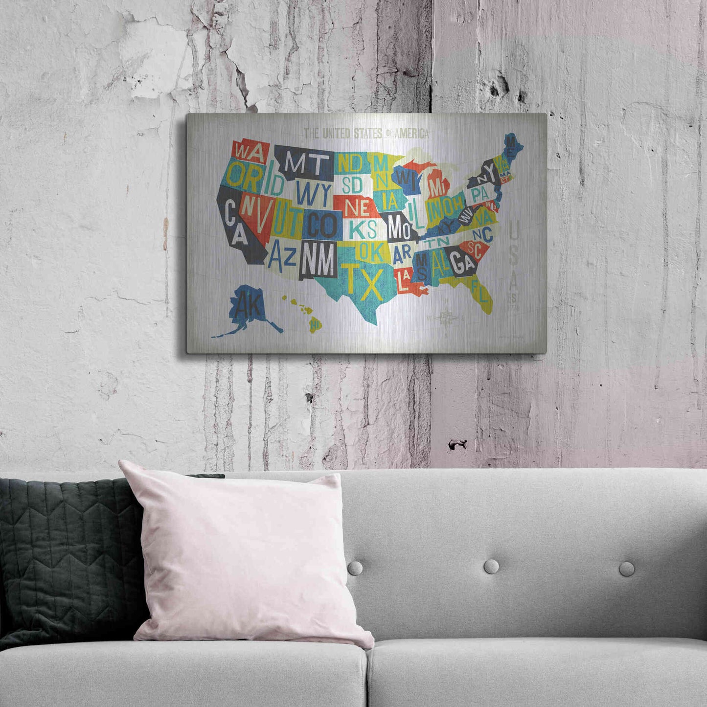 Luxe Metal Art 'Letterpress USA Map' by Michael Mullan, Metal Wall Art,36x24