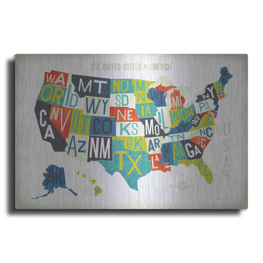 Luxe Metal Art 'Letterpress USA Map' by Michael Mullan, Metal Wall Art