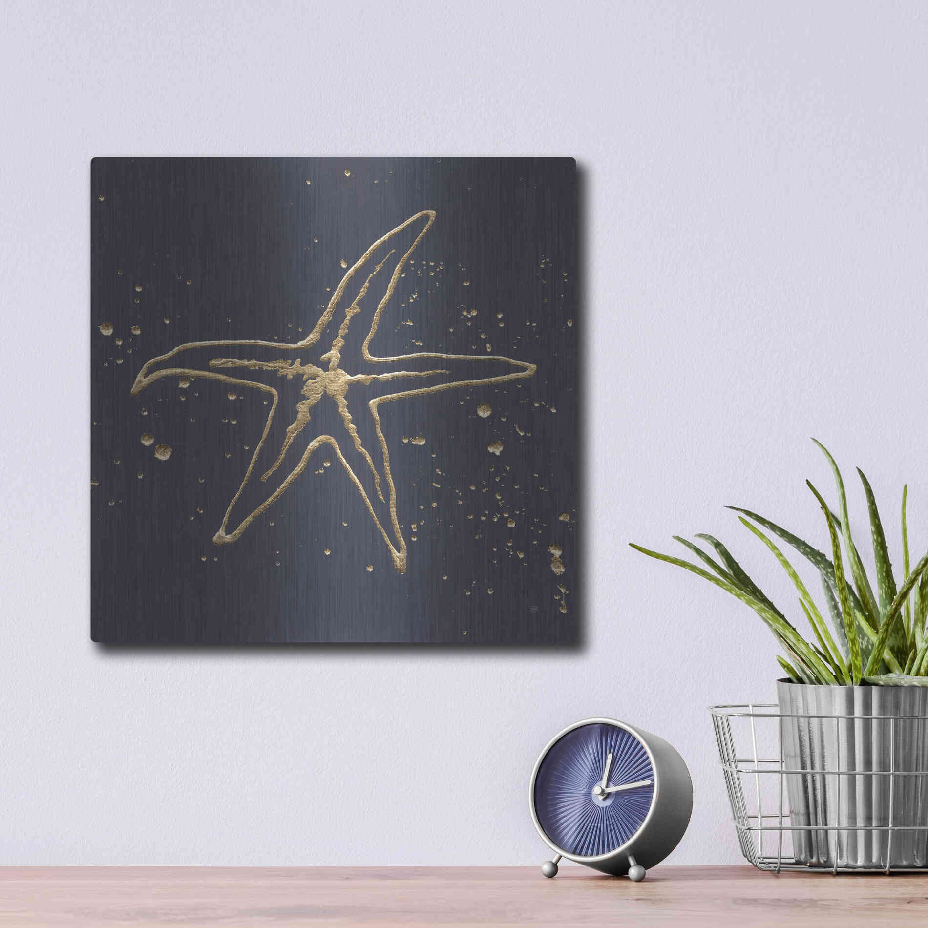 Luxe Metal Art 'Gold Starfish I' by Chris Paschke, Metal Wall Art,12x12