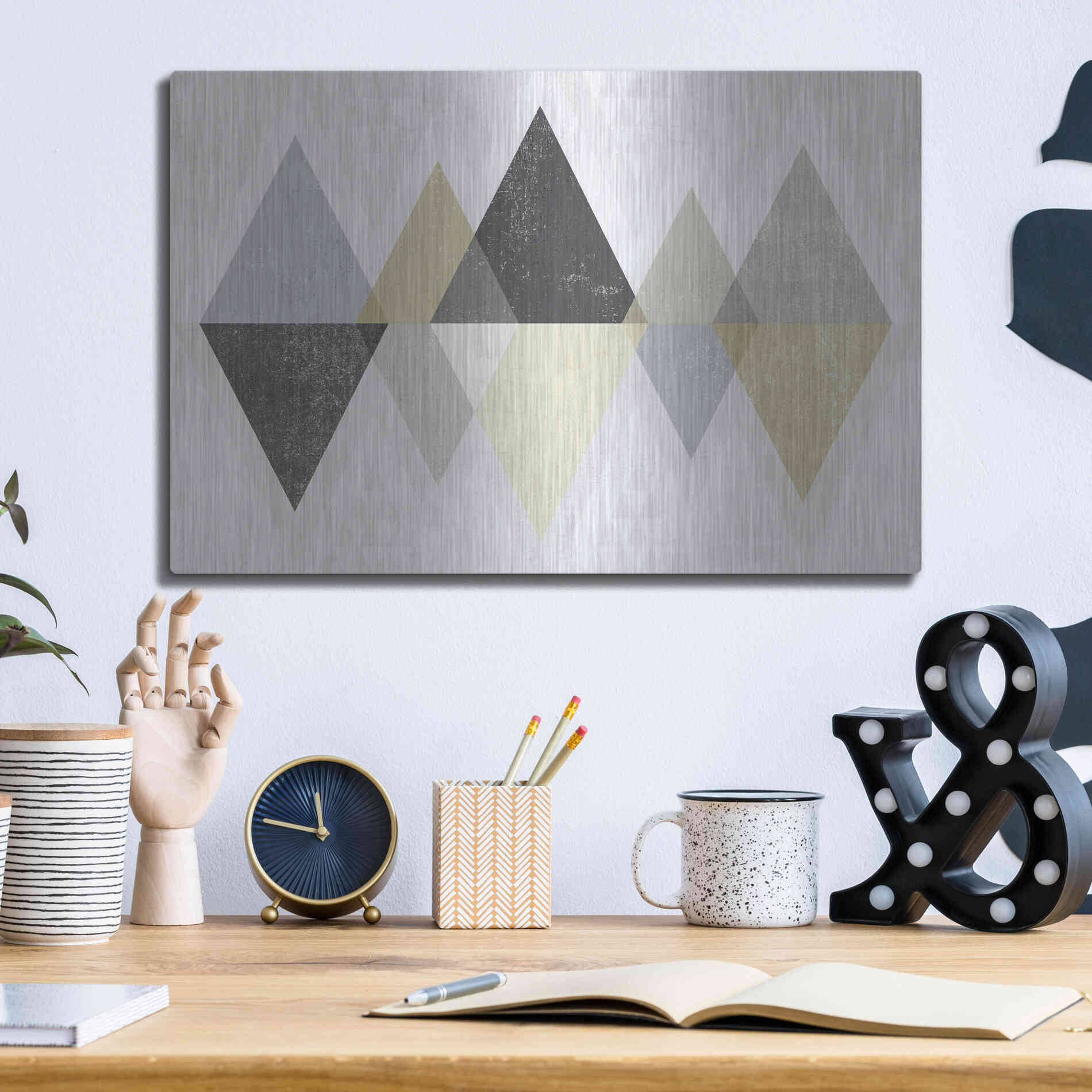 Luxe Metal Art 'Mod Triangles II Archroma' by Michael Mullan, Metal Wall Art,16x12