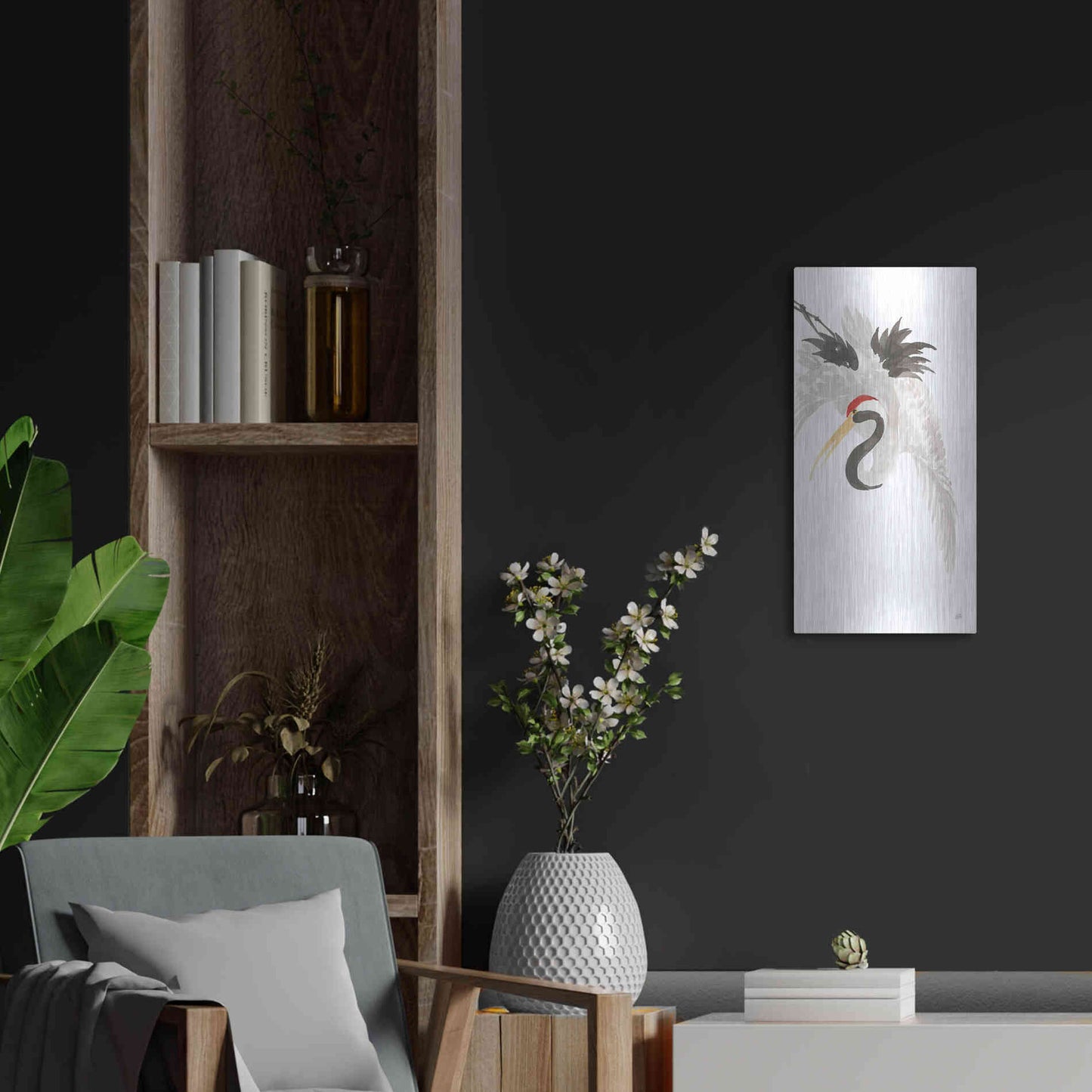 Luxe Metal Art 'Scroll Crane III' by Chris Paschke, Metal Wall Art,12x24