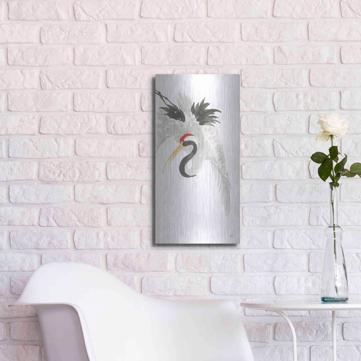 Luxe Metal Art 'Scroll Crane III' by Chris Paschke, Metal Wall Art,12x24