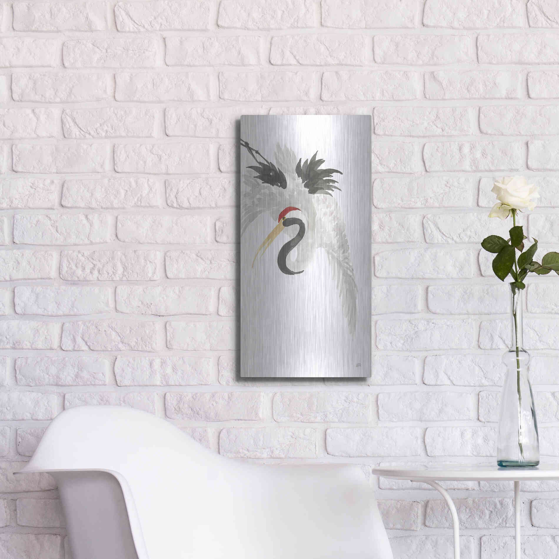 Luxe Metal Art 'Scroll Crane III' by Chris Paschke, Metal Wall Art,12x24
