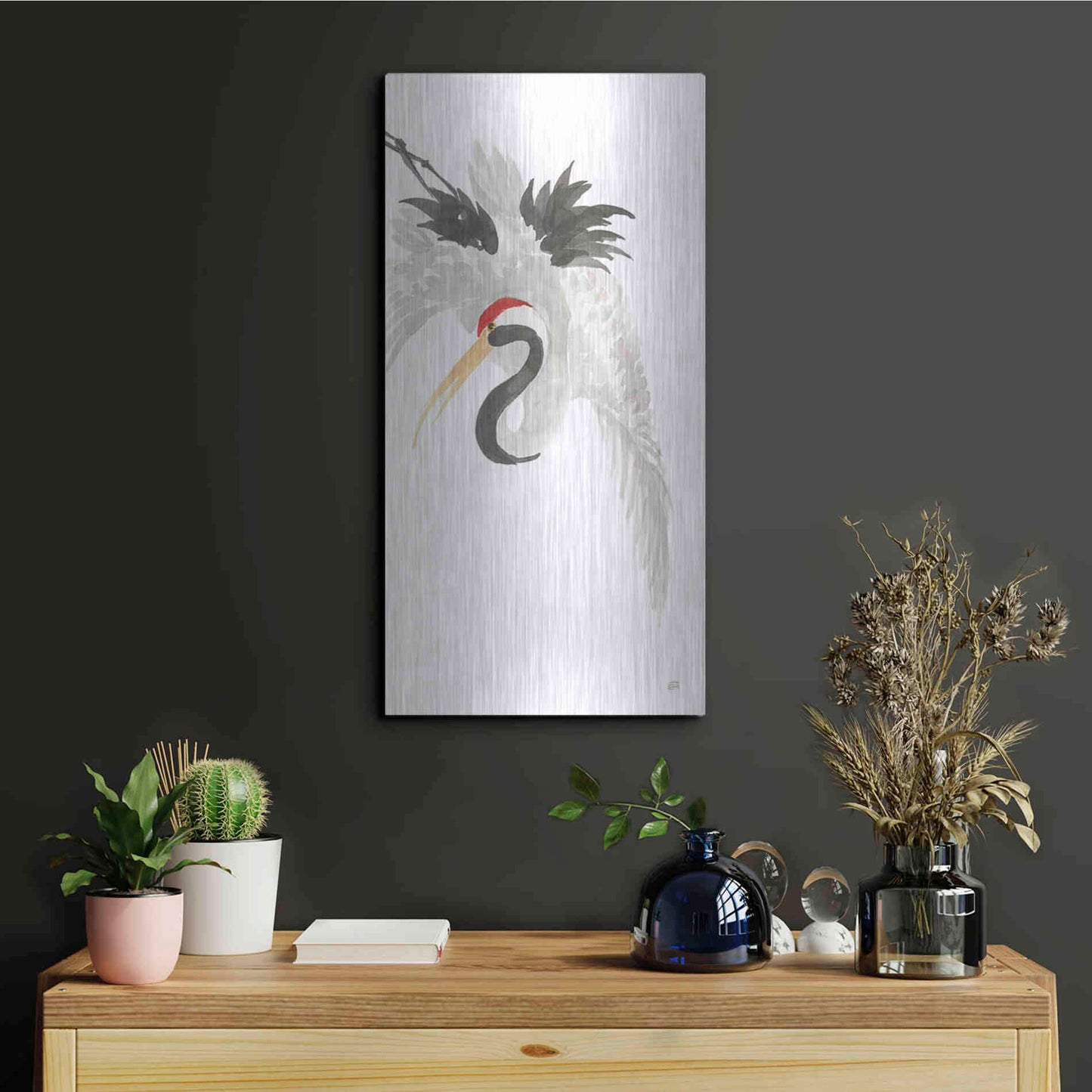 Luxe Metal Art 'Scroll Crane III' by Chris Paschke, Metal Wall Art,12x24