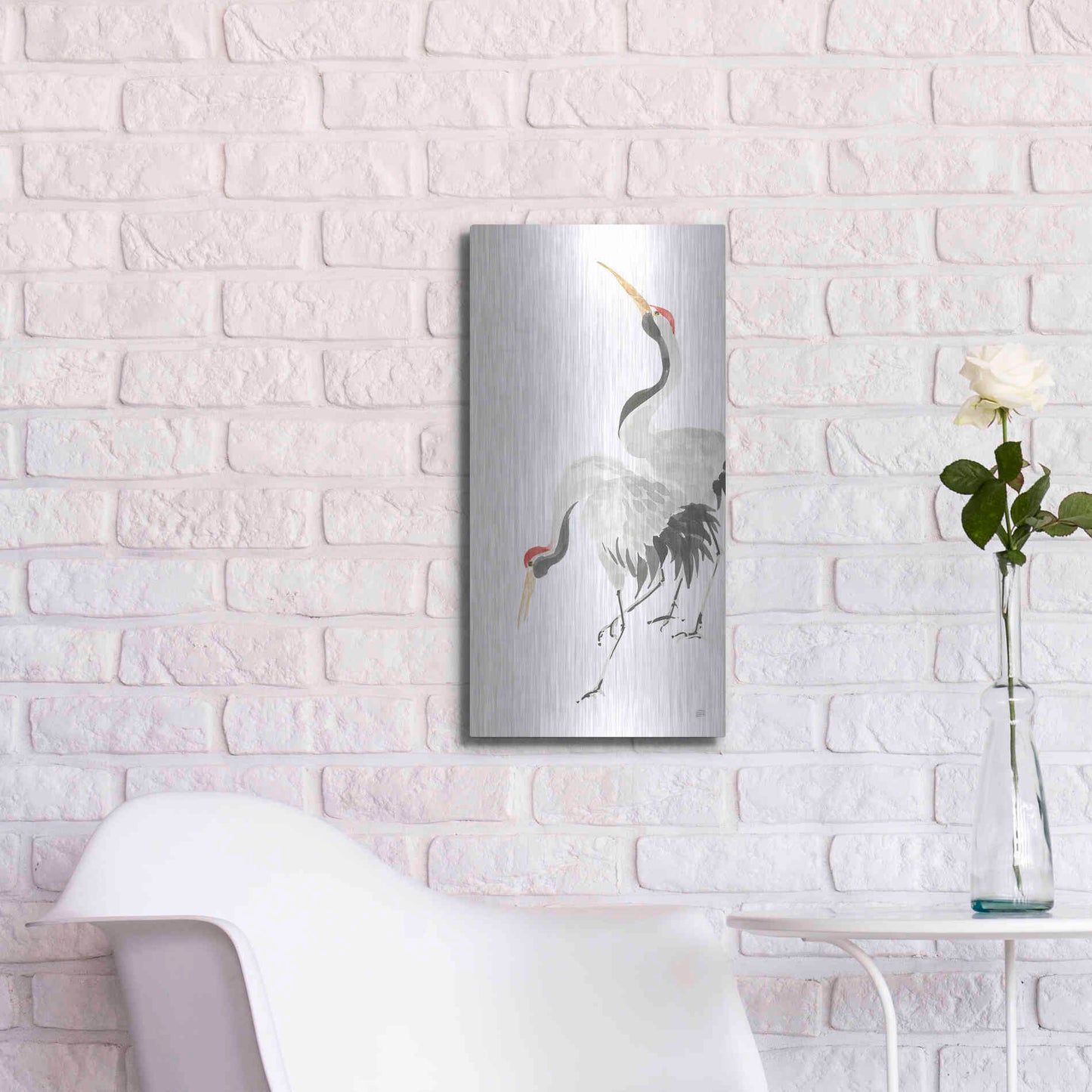Luxe Metal Art 'Scroll Crane IV' by Chris Paschke, Metal Wall Art,12x24
