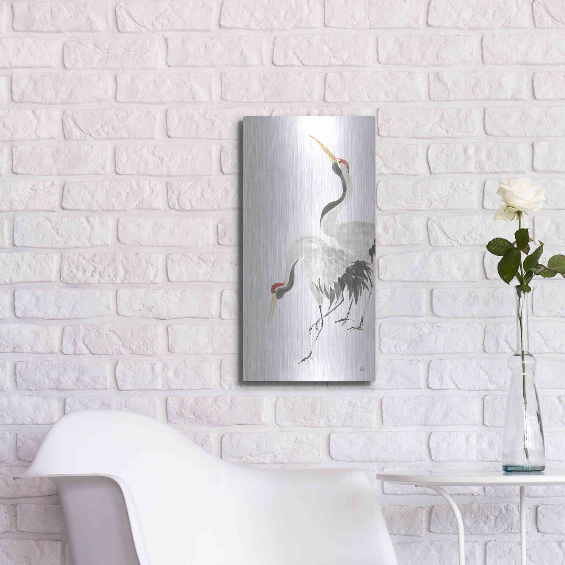 Luxe Metal Art 'Scroll Crane IV' by Chris Paschke, Metal Wall Art,12x24