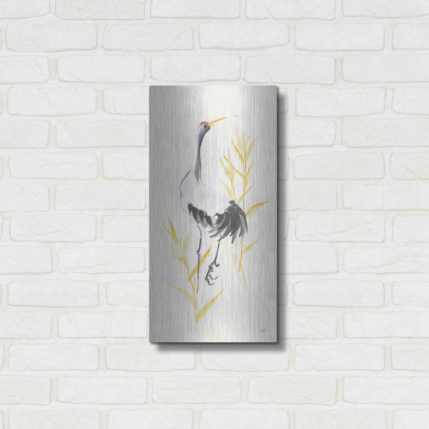 Luxe Metal Art 'Crane Reeds I' by Chris Paschke, Metal Wall Art,12x24