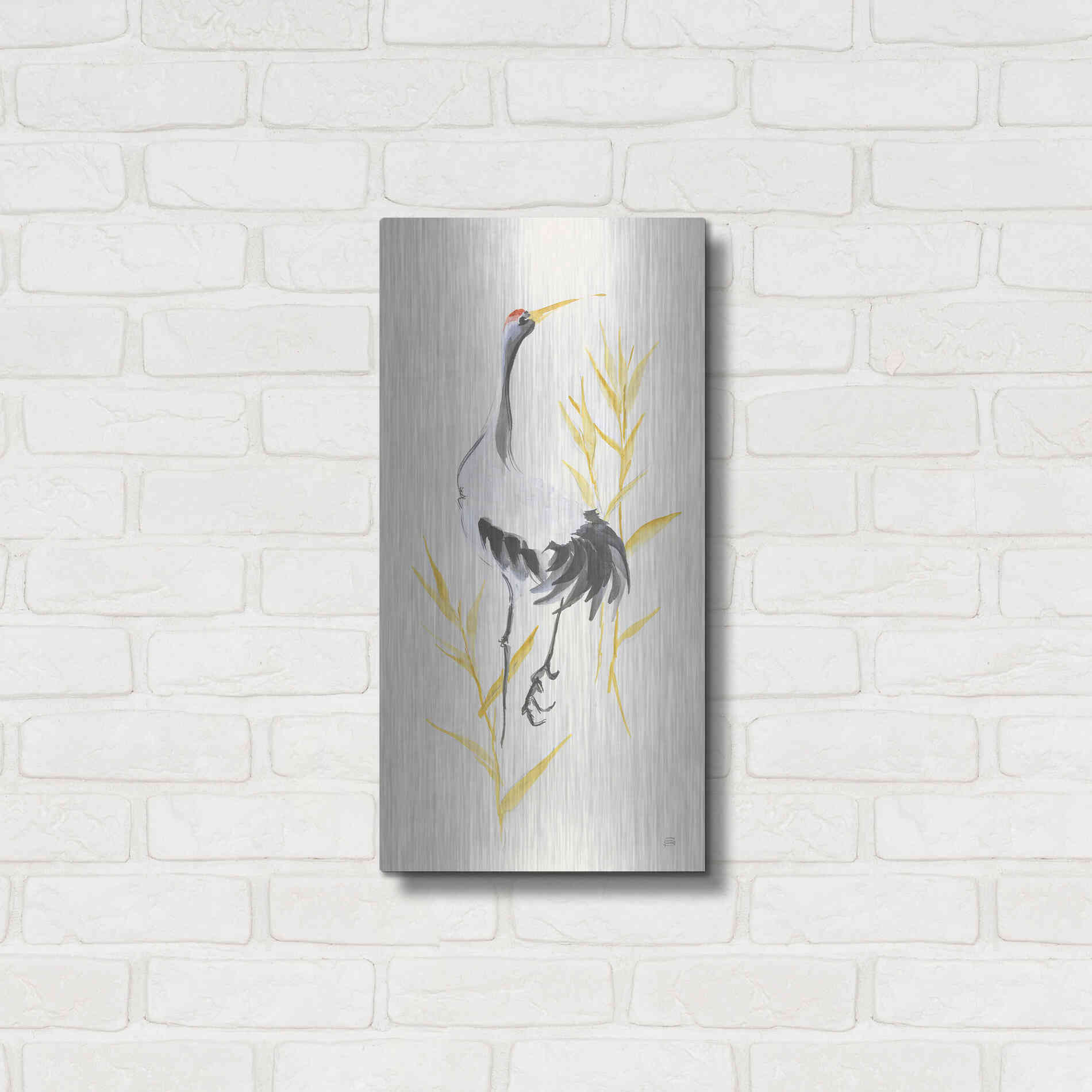 Luxe Metal Art 'Crane Reeds I' by Chris Paschke, Metal Wall Art,12x24