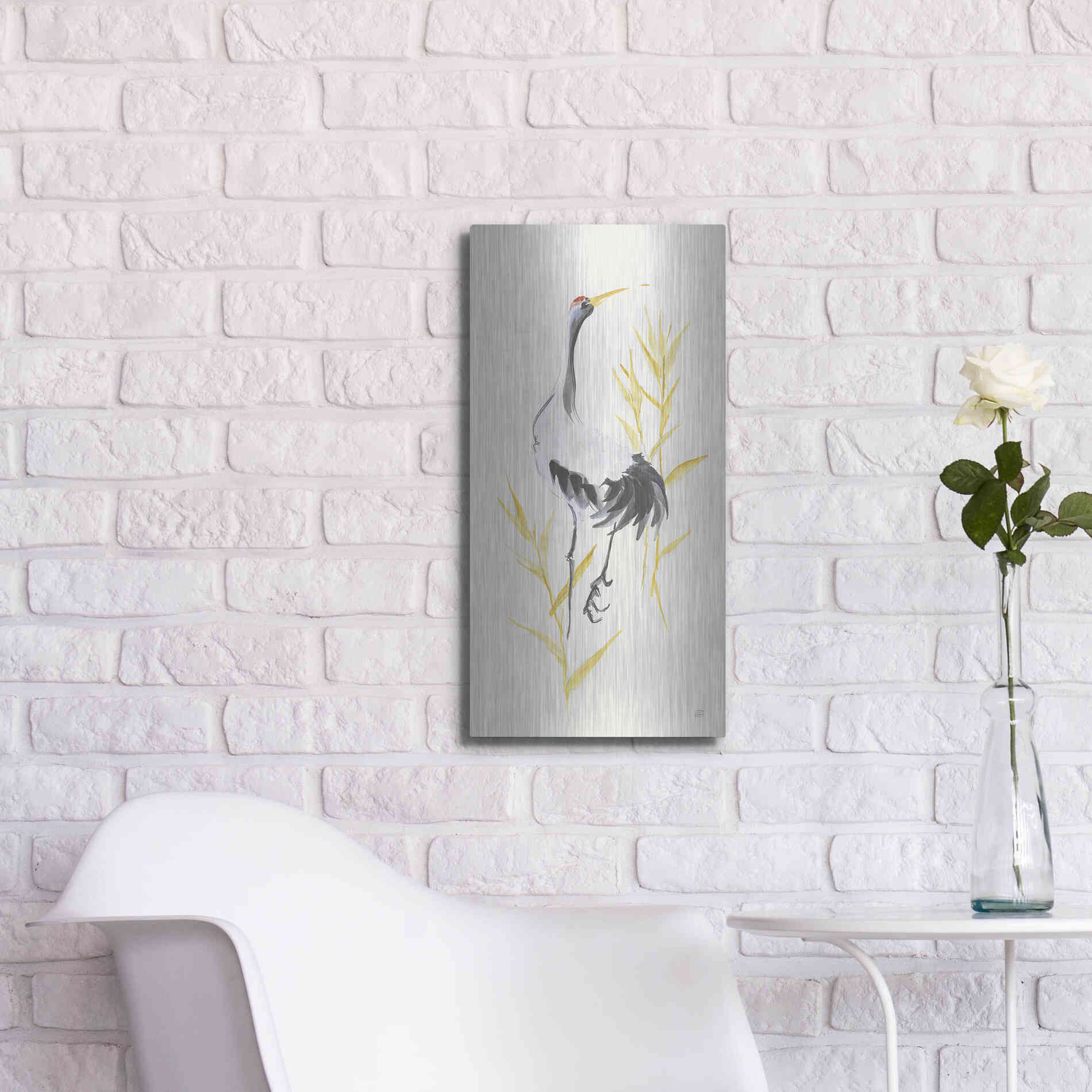 Luxe Metal Art 'Crane Reeds I' by Chris Paschke, Metal Wall Art,12x24